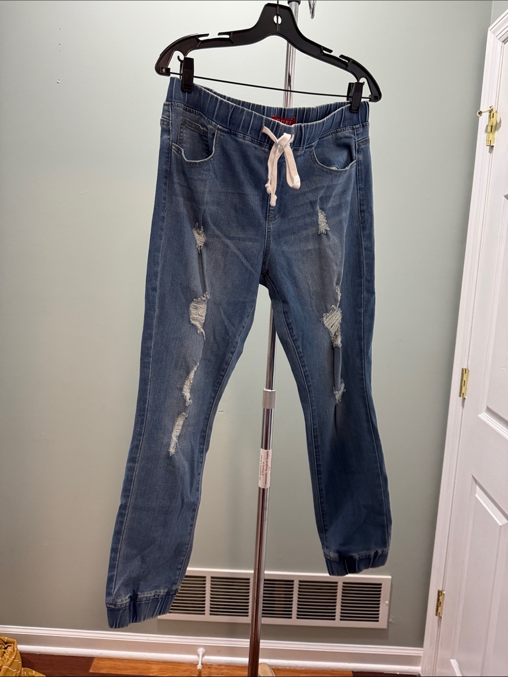 Guess Distressed Blue Drawstring Jogger Jeans